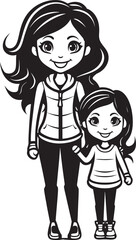 Loving Laughter Cartoon Iconic Symbol Family Fun Mother Daughter Emblem Design