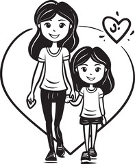 Moms Joyride Mother Daughter Iconic Emblem Blissful Bond Cartoon Vector Emblem