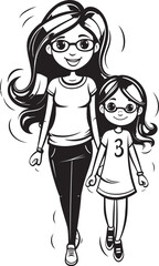 Mommys Joy Mother Daughter Vector Symbol Blissful Bond Cartoon Emblematic Design