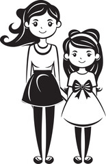 Moms Little Girl Cartoon Iconic Emblem Sweet Smiles Mother Daughter Emblematic Design