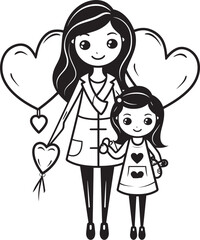 Fun filled Memories Cartoon Iconic Emblem Joyful Journeys Mother Daughter Vector Symbol