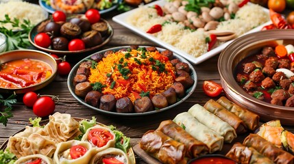 Fototapeta na wymiar Arabic Cuisine traditional lunch. It's also Ramadan 
