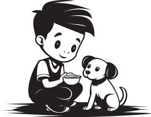 Heartwarming Hugs Boy and Puppy Emblem Cheerful Companionship Cartoon Logo Graphic