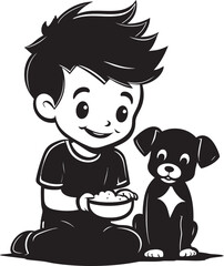 Cheerful Companionship Cartoon Logo Graphic Pawsitive Partners Small Boy Feeding Puppy Vector