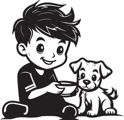 Joyful Journeys Cartoon Vector Design Paw some Adventures Small Boy Feeding Puppy Logo