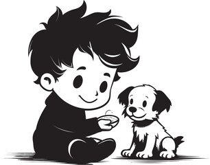 Playful Pals Cartoon Small Boy Icon Furry Friends Forever Boy and Puppy Emblematic Graphic