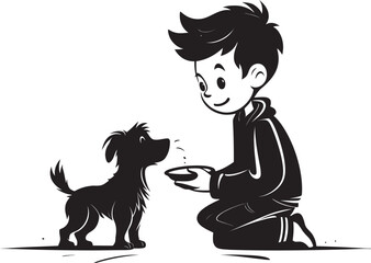Tender Moments Cartoon Vector Design Growing Together Small Boy and Puppy Logo