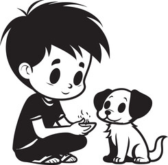 Joyful Journeys Small Boy Feeding Puppy Icon Pawsitive Partnership Cartoon Vector Symbol