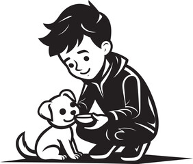 Heartwarming Hugs Cartoon Emblematic Design Joyful Journeys Small Boy Feeding Puppy Icon