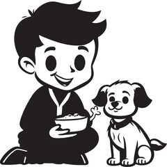 Cheerful Connection Cartoon Small Boy Symbol Nurturing Friendship Boy and Puppy Emblematic Graphic