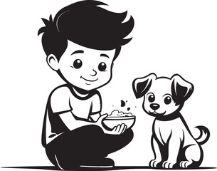 Growing Together Boy Feeding Puppy Logo Design Cheerful Connection Cartoon Small Boy Symbol