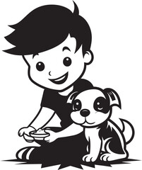 Loving Bonds Cartoon Vector Symbol Tender Moments Small Boy Feeding Puppy Logo