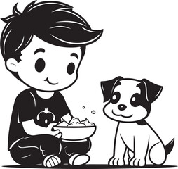 Puppys Protector Boy and Puppy Emblematic Graphic Loving Bonds Cartoon Vector Symbol