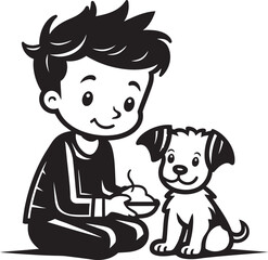 Playful Moments Cartoon Small Boy Symbol Puppys Protector Boy and Puppy Emblematic Graphic