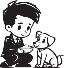Loving Bonds Boy Feeding Puppy Vector Graphic Tender Moments Cartoon Small Boy Emblematic Design