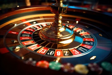 Round Roulette table casino closeup. Gamer rich. Generate Ai