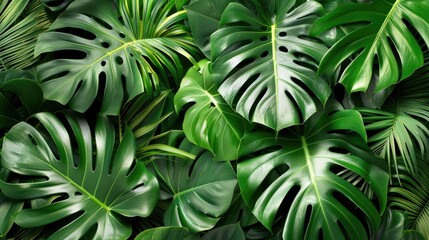 abstract background with green tropical leaves