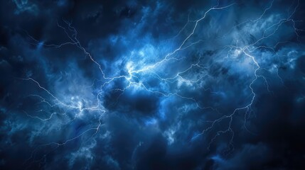 bright lightning on a dark blue background - obrazy, fototapety, plakaty