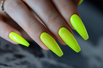 neon yellow nails, hand model