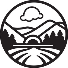 Simple Splendor Minimal Nature Emblem Tranquil Oasis Minimalistic Landscape Icon