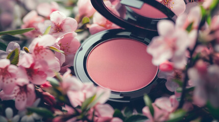Obraz na płótnie Canvas Pink rose petals scattered on a mirror, showcasing the beauty of nature's floral elegance in shades of pink and white, embodying the essence of spring and summer blooms with a touch of makeup