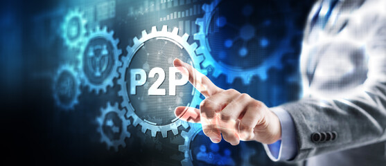 P2P. Peer to peer concept. Cryptocurrency trading. Technology web network