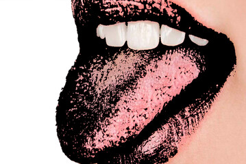 silhouette of mouth with tongue out isolated on transparent white background vector image