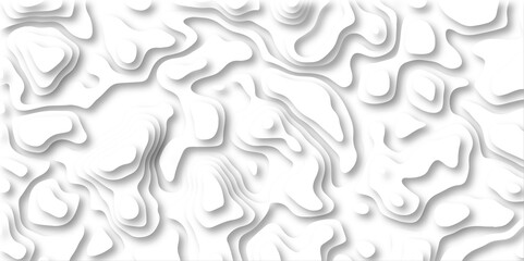 3D Papercut Stylized White topographic contour scheme and terrain. Topography grid map. Contour map background. Geographic line mountain relief. Abstract lines or wavy backdrop background.