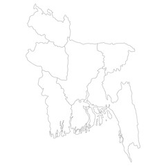 Bangladesh map. Map of Bangladesh in administrative provinces in white color