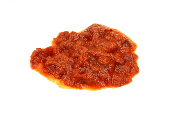 Hot Chili Paste Isolated. Spicy Gochujang, Red Chilli Pepper Sauce, Harissa Puree, Sambal, Chili Dip on White Background
