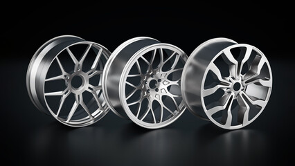Steel rims on black background. 3D illustration
