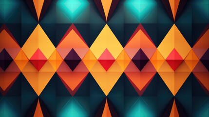 Abstract geometric pattern with colorful triangles. Realistic design in futuristic retro style background with perforation.