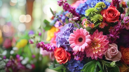 Vibrant bouquet of assorted colorful flowers - obrazy, fototapety, plakaty