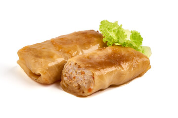 Stuffed cabbage rolls isolated on white background.
