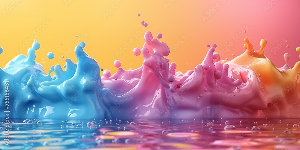 Poster a colorful composition of liquid waves, bubbles, and droplets, creating a vibrant and dynamic visual