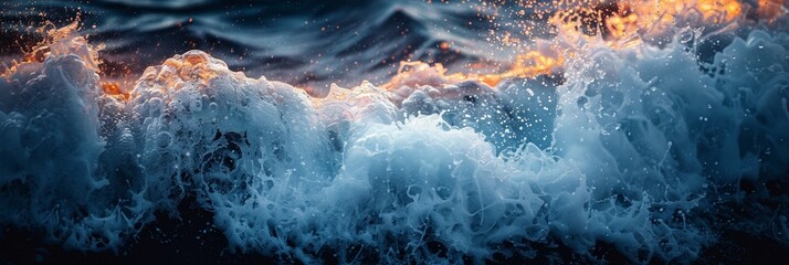 Ocean waves, blue and powerful, crash against the coast, creating a dynamic and refreshing scene. - obrazy, fototapety, plakaty