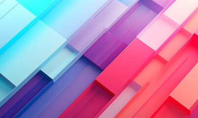 Fototapeta premium Abstract background with geometric diagonal rectangles, red and blue gradient neon color, 3d render. Generative AI