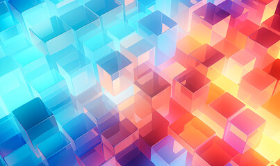 Abstract rainbow background with colorful transparent cubes are stacked on top of each other, 3d render. Generative AI