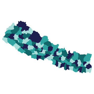 Nepal map. Map of Nepal in administrative Districts in multicolor