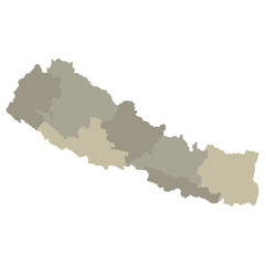 Nepal map. Map of Nepal in administrative provinces in multicolor