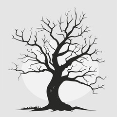 leafless tree, flat graphics, vector illustration, black and white graphics, tree, background