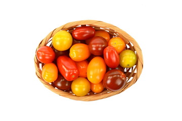 Different sorts of tomatoes isolated on white background.