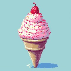 Ice cream in pixel art style. AI generative.