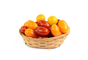Different sorts of tomatoes isolated on white background.