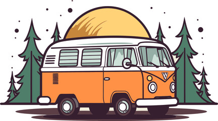 Colorful Hippie Style Camper Van Vector Illustration