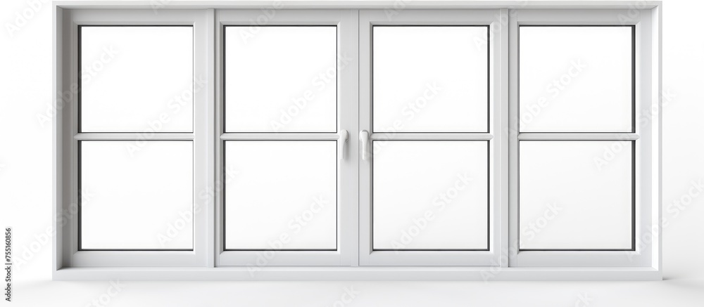 Poster a white rectangle window fixture on a white background adding symmetry to the buildings facade. the 