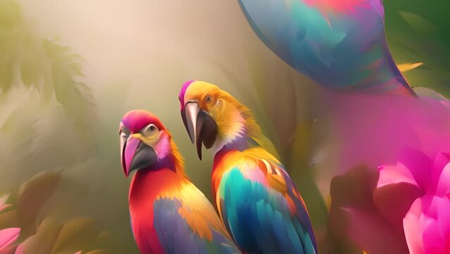 Two Colorful Birds Perched on a Branch Generative AI