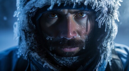 a closeup portrait of ice diver Eskimo in the arctic - obrazy, fototapety, plakaty