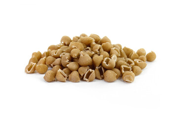 Wholemeal pasta on a white background 