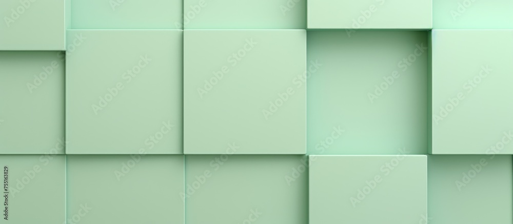 Poster an intricate pattern of green rectangles on a wall made of wood creates a symmetrical design with ti